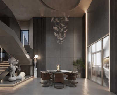 现代别墅餐厅3D模型下载